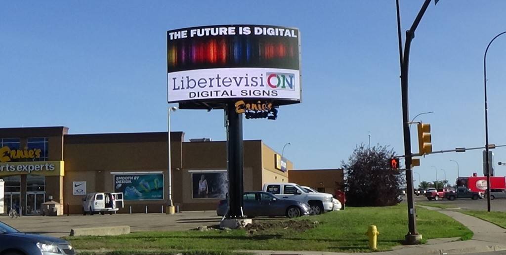 Digital sign by Libertevision in Alberta - Ernies sports expert.